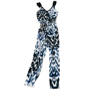 NICOLE MILLER Batik Skin Blue Black White Snakeskin Sleeveless Jumper Romper Jum